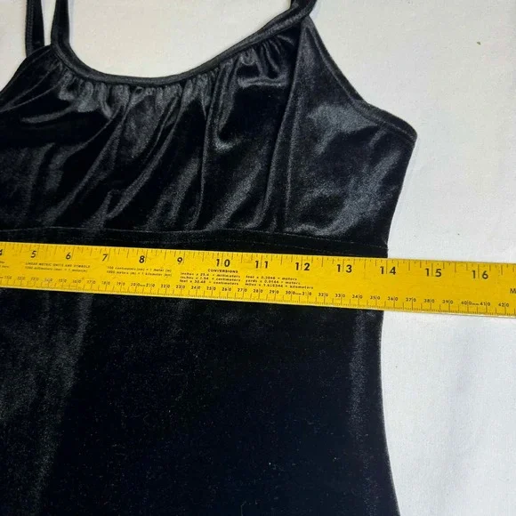 Minerva Size S Black Velvet Slip Mini Dress Sleek 90s Y2K Bodycon Goth - Picture 6 of 7